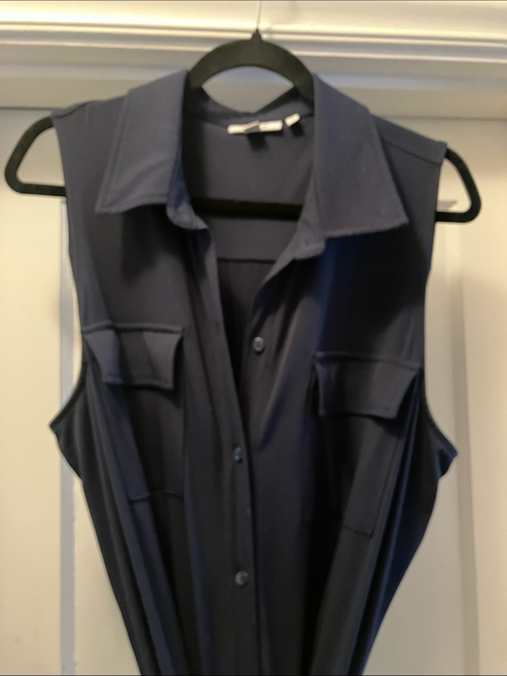 Chico's Navy Sleeveless jumpsuit  Chest and hip pockets, elastic waist, belted